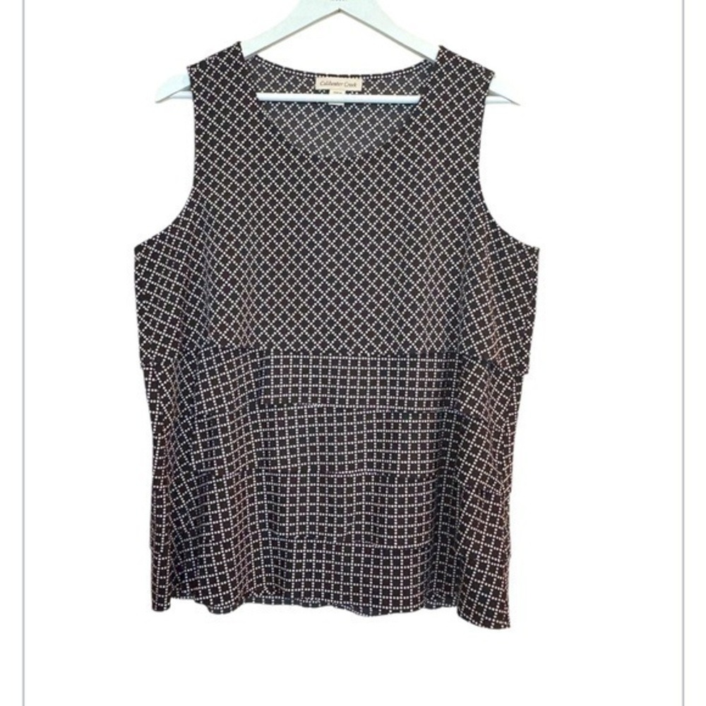 Coldwater Creek Black White Layered Sleeveless Top Geometric Classic Large